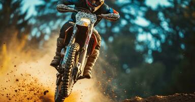 AI generated a man riding a dirt bike is taking a leap photo