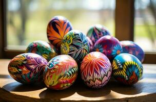 AI generated a variety of colorful painted easter eggs photo