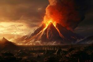 AI generated a volcano shooting volcanic fire volcano fire photo