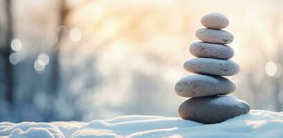 AI generated a stack of stones that are covered in snow photo