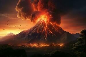 AI generated a volcano shooting volcanic fire volcano fire photo