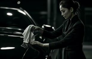 AI generated car washed by cleaning towel, man photo