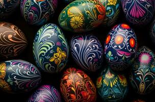 AI generated an image of a pile of painted ceramic eggs photo