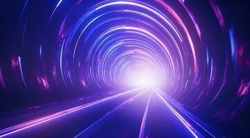 AI generated ethereal neon tunnels in the dark neon tunnel and blue photo