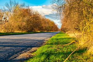 Beautiful empty asphalt road in countryside on colored background photo