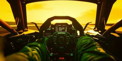 AI generated race car cockpit with a green screen photo