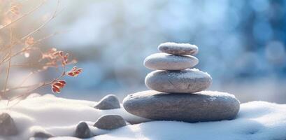 AI generated a stack of stones that are covered in snow photo