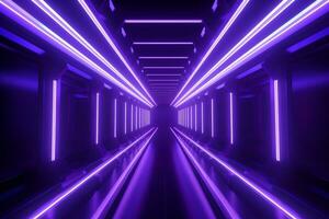 AI generated a purple neon lighted tunnel in a dark tunnel photo