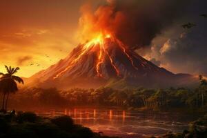 AI generated a volcano shooting volcanic fire volcano fire photo