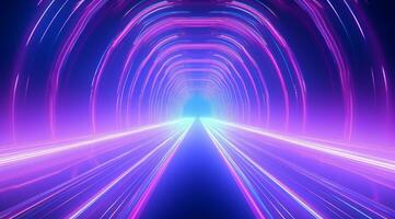 AI generated ethereal neon tunnels in the dark neon tunnel and blue photo