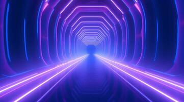AI generated ethereal neon tunnels in the dark neon tunnel and blue photo