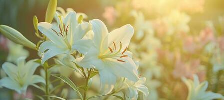 AI generated white lilies against a sunny background photo