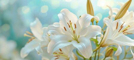 AI generated white lilies with a blurry background photo