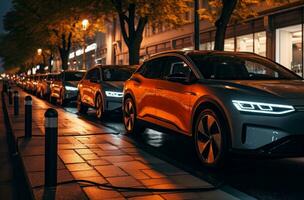 AI generated electric vehicles being parked on the street photo