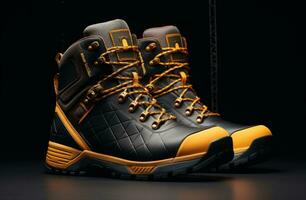 AI generated golden work boots with reflective linings and ankle support photo