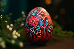 AI generated colorful painted easter egg with pattern photo