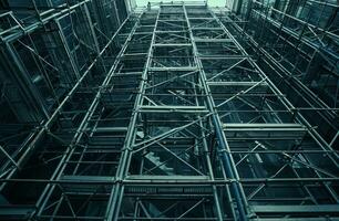 AI generated an architecturally structured building with scaffolding photo