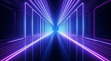 AI generated neon tunnel in the dark with blue and pink neon lights photo