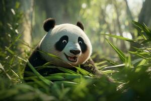 AI generated clinging panda eating bamboo photo