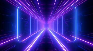 AI generated neon tunnel in the dark with blue and pink neon lights photo