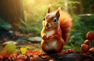 AI generated squirrel with red nut photo