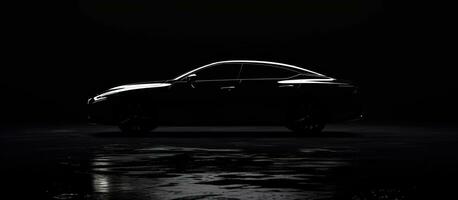 ai generado el nuevo nissan sedán es mostrado en el oscuro foto