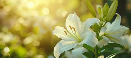 AI generated white lilies against a sunny background photo