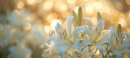 AI generated white lilies with a blurry background photo