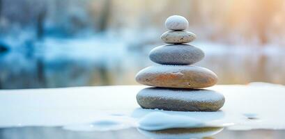 AI generated stack pile of rocks in winter photo