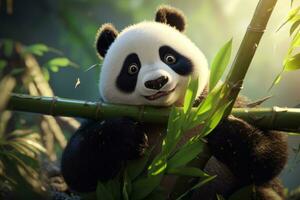 AI generated the panda grabs branches from the bamboo shoots photo