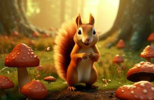 AI generated squirrel with red nut photo