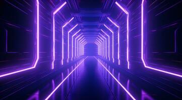 AI generated neon tunnel in the dark with blue and pink neon lights photo