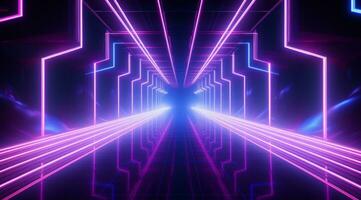 AI generated neon tunnel in the dark with blue and pink neon lights photo