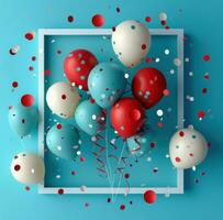 AI generated a group of balloons in a frame on a blue background balloons photo
