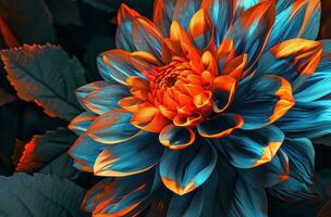 AI generated a flower with bright blue and orange colors photo