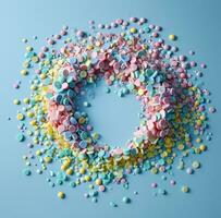 AI generated a circle with colorful candy shaped around it photo