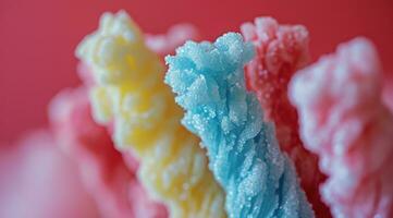 AI generated a close up of some colored cotton candy sticks against a red background photo