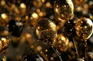 AI generated a gold and black background with balloons photo