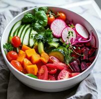 AI generated a white bowl filled with a bowl of vegetables photo