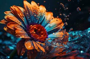 ai generado un flor con brillante azul y naranja colores foto