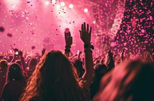 AI generated a group of people are waving to the crowd at a concert photo