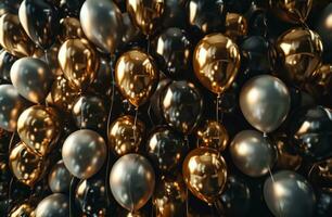 AI generated a wall of silver and golden balloons on white background photo