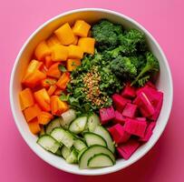 AI generated a white bowl filled with a bowl of vegetables photo