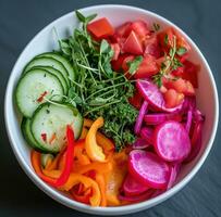 AI generated a white bowl filled with a bowl of vegetables photo