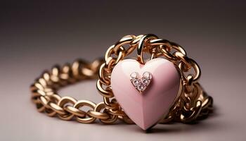 ai generado brillante oro collar, símbolo de amor y romance generado por ai foto