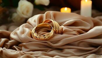 AI generated Romantic wedding love, elegance, celebration, silk, gold, candle, satin generated by AI photo