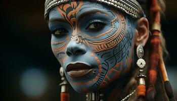 ai generado hermosa indígena mujer vistiendo tradicional ropa y elegante joyería generado por ai foto