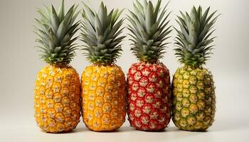 AI generated Fresh, ripe pineapple slices arranged in a vibrant, tropical pattern generated by AI photo