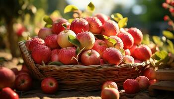 AI generated Fresh, ripe apples in a basket, a taste of summer generated by AI photo