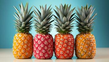 AI generated Freshness and sweetness in a row pineapple, nature healthy dessert generated by AI photo